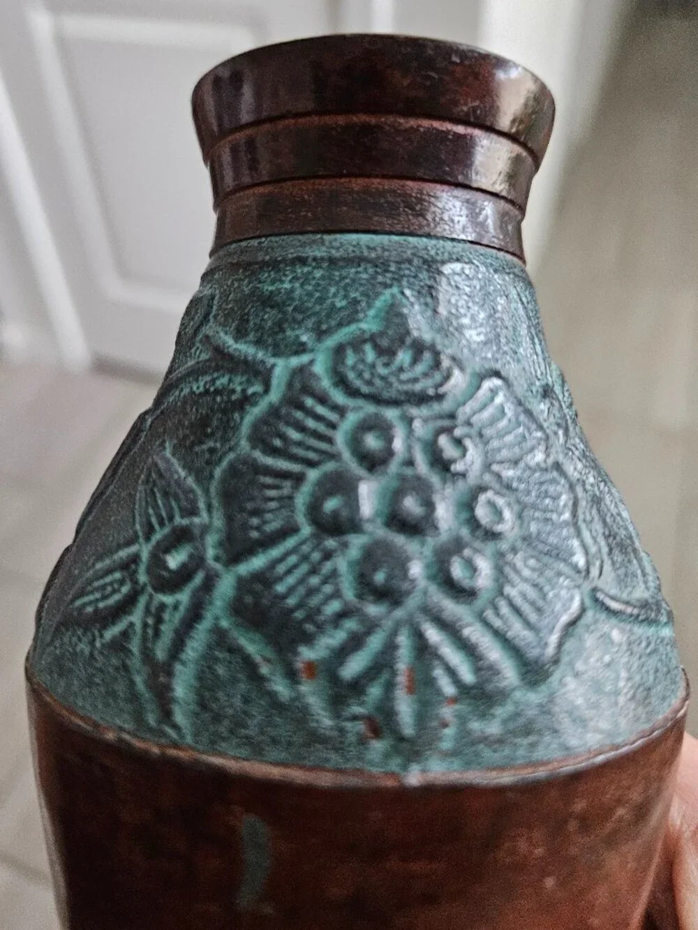Vintage Patinated dark bronze metal bud Vase size small